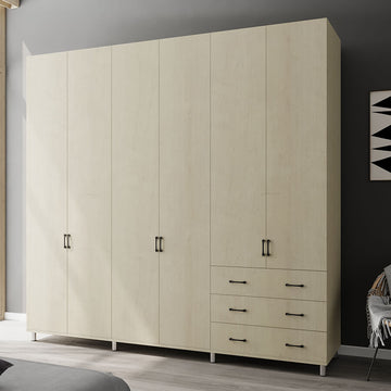 ארון בגדים 6 דלתות 3 מגירות דגם נופר 240X240