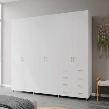ארון בגדים 6 דלתות 4 מגירות דגם רועי 240X240