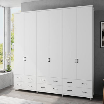 ארון בגדים 6 דלתות ו-6 מגירות עם במה דגם לילך 240X240