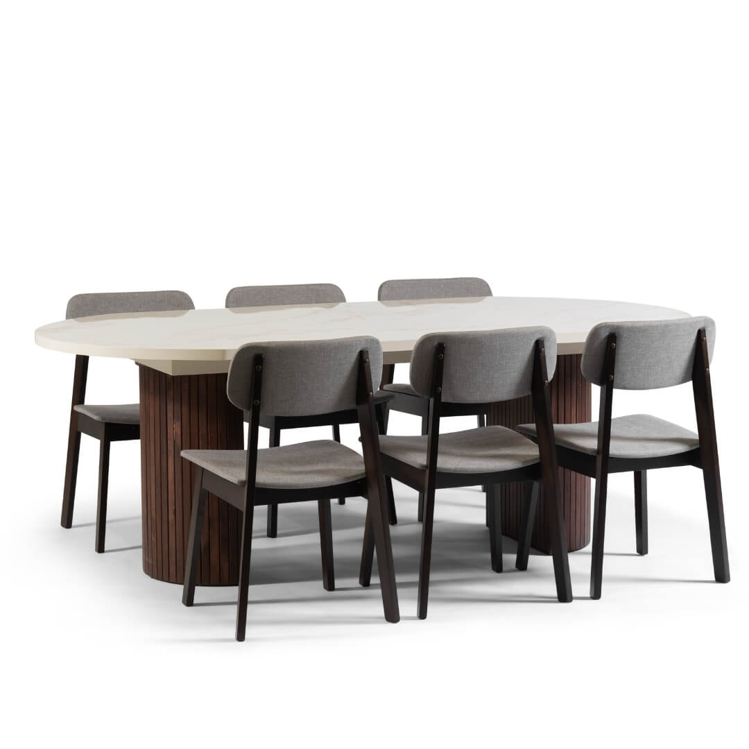 MILAN SET | סט פינת אוכל אובלית נפתחת דגם מילאן כולל 6 כיסאות מעץ עם מושב מרופד
