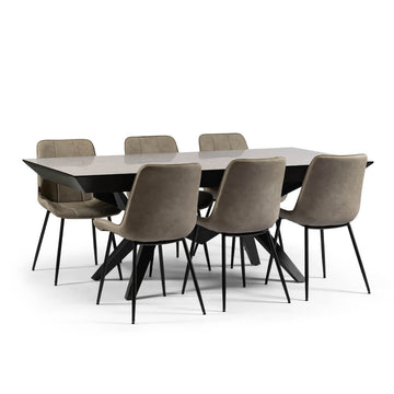 NIKOS SET Non-Expandable | סט פינת אוכל מלבנית לא נפתחת דגם ניקוס כולל 6 כיסאות מרופדים
