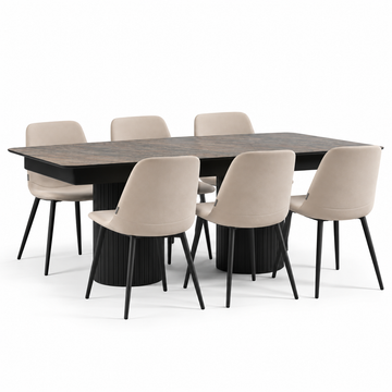 ADIR SET Non-Expandable | סט פינת אוכל מלבנית לא נפתחת עם פינות מעוגלות דגם אדיר כולל 6 כיסאות מרופדים